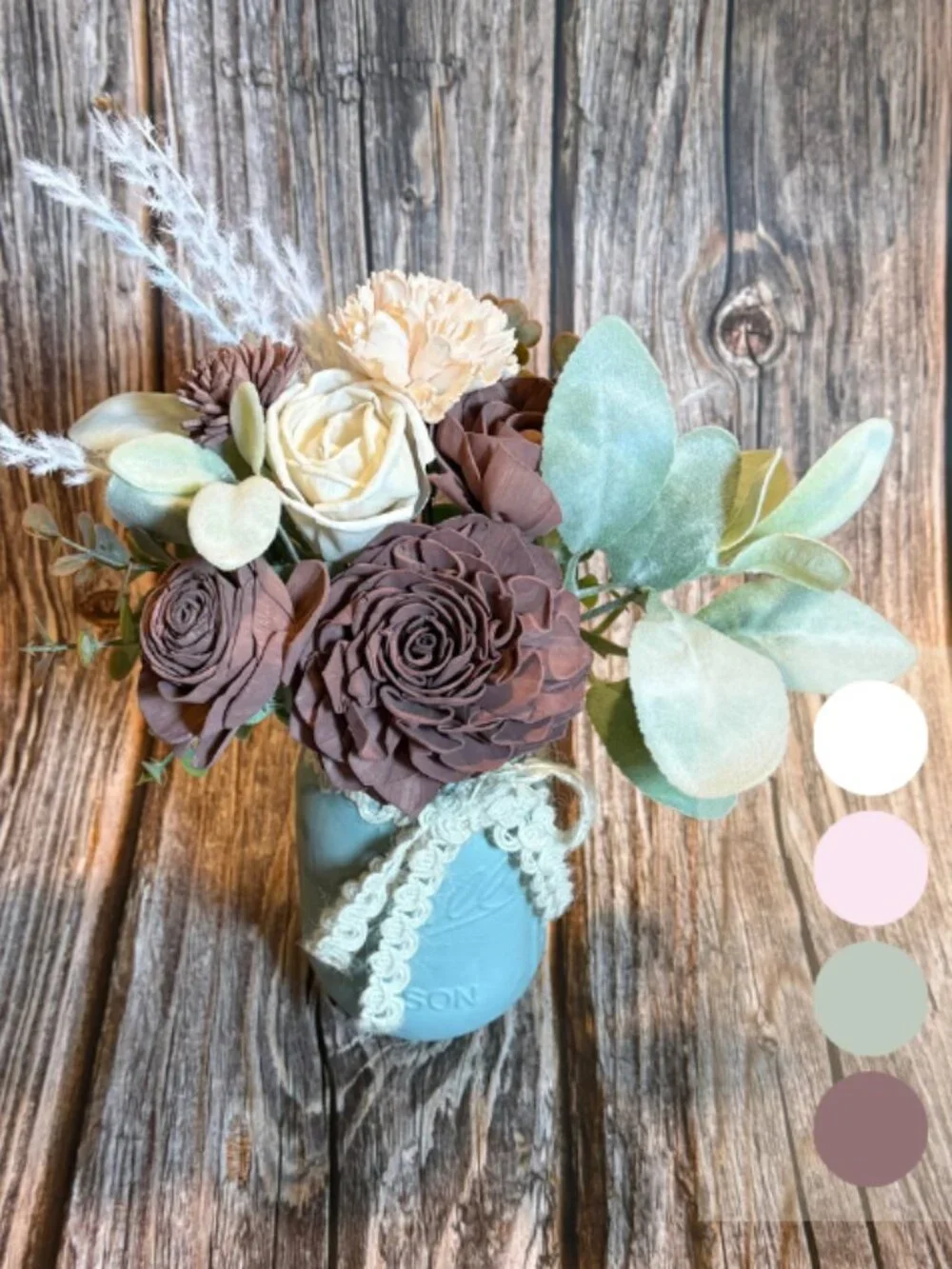 Sola Wood Brown Red Wedding Floral Table Centerpieces Set of 3 Mason Jar Decor